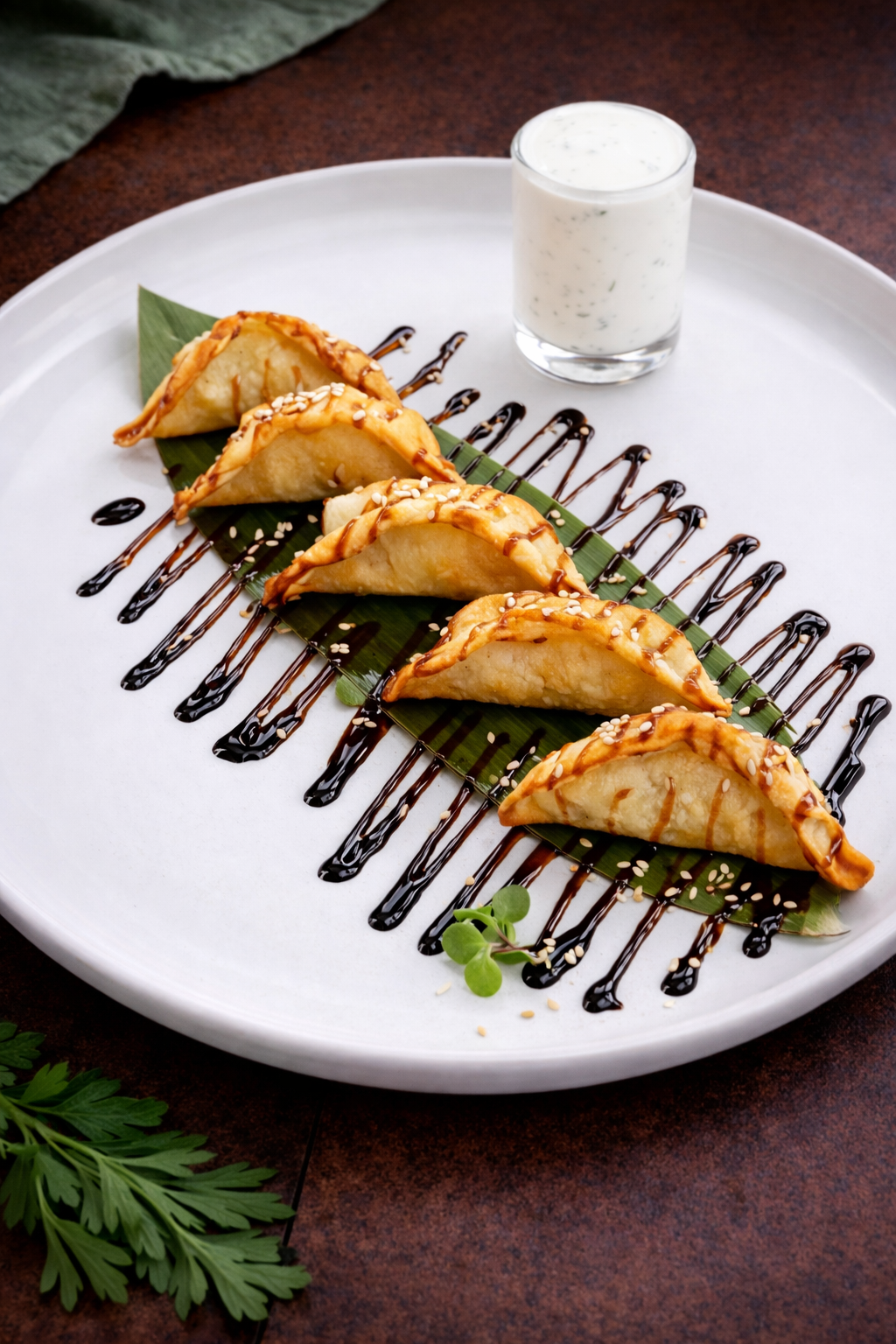 Гёдза на листе бамбука