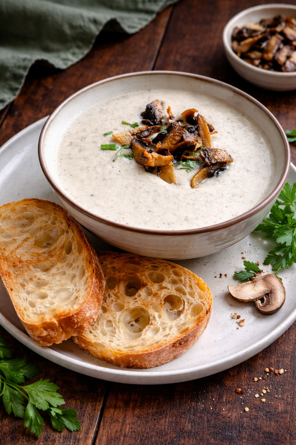 Грибной крем-суп с багетом